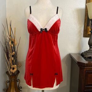 Linea Donatella‎ Red Baby Doll Velour Christmas Slip  Dress Size XL